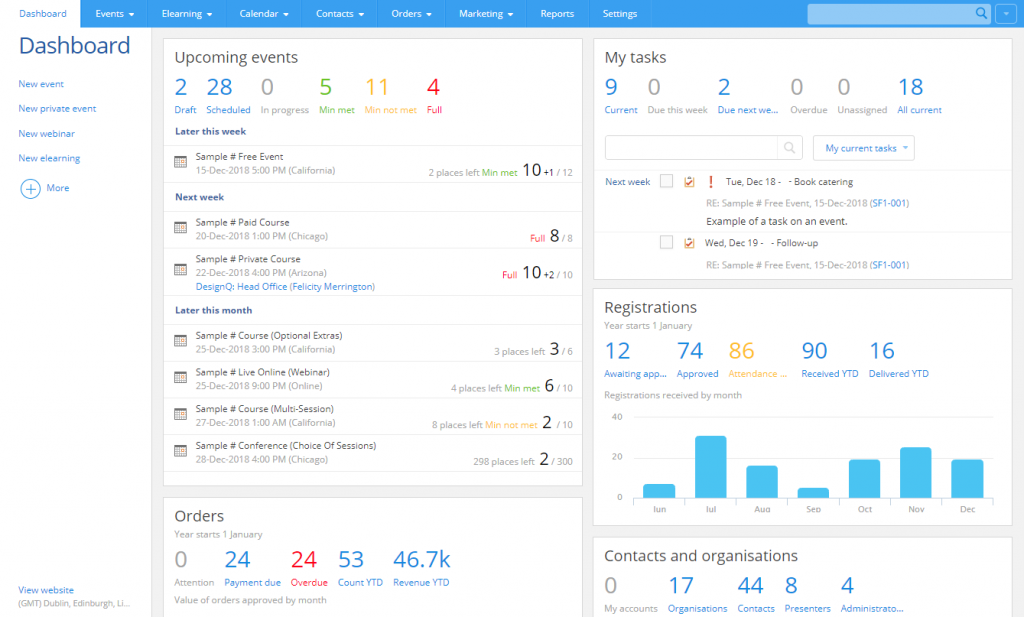 Arlo dashboard with real-time seminar and event information so you can see what's coming up.