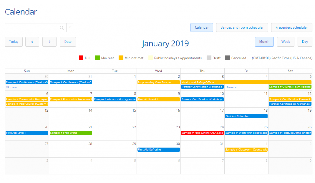 Presenter schedule shows which courses your presenters are taking and when they are free.