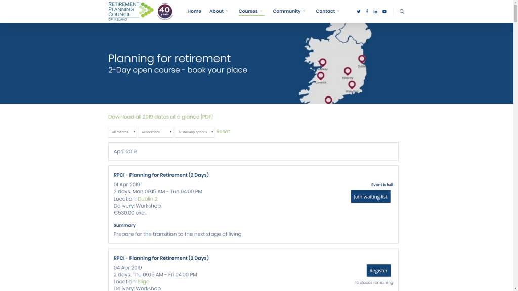 Retirement Planning Council of Ireland Course list