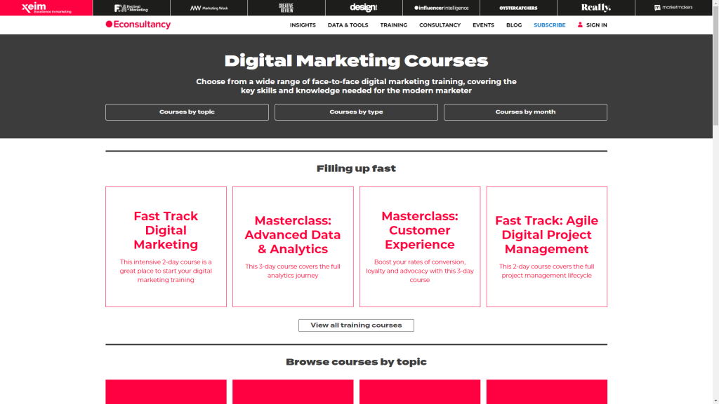 Econsultancy digital marketing course catalogue