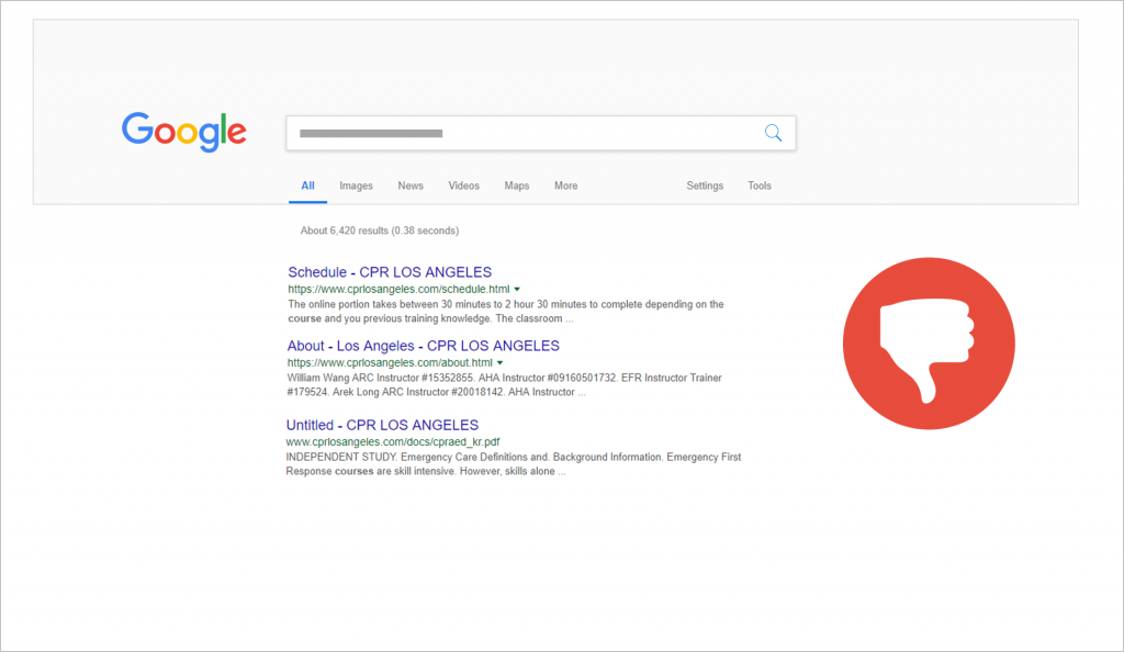 Example of poor training website in Google SERP