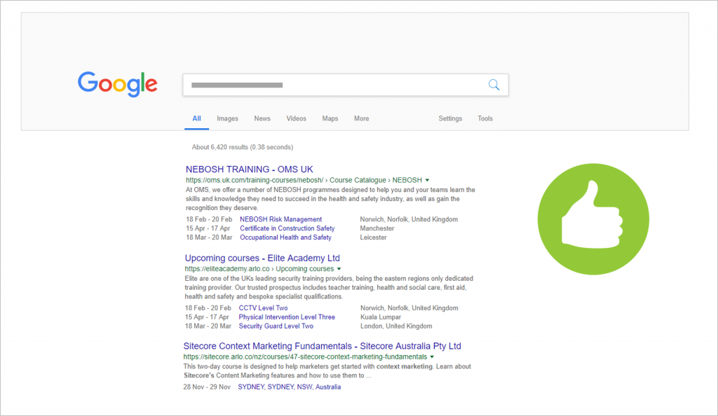 Example of good training website in Google SERP