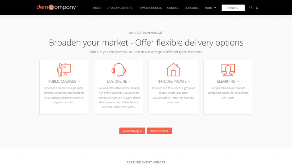 Training company homepage widget example - delivery method based.