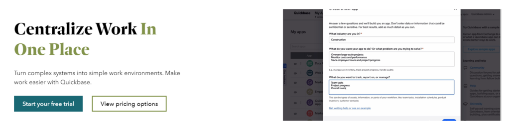 Quickbase homepage