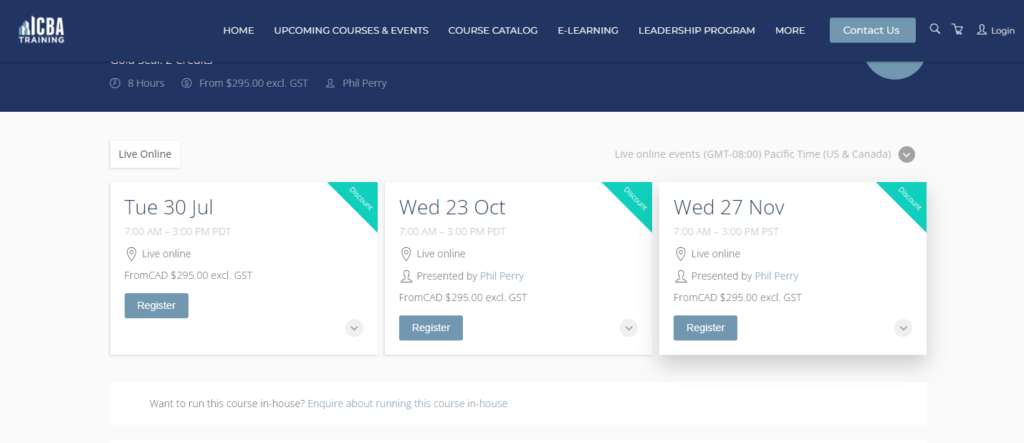 ICBA course page